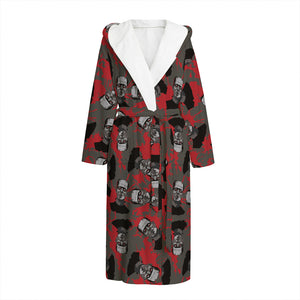 Horror Frankenstein Pattern Print Hooded Bathrobe