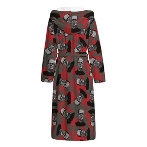 Horror Frankenstein Pattern Print Hooded Bathrobe