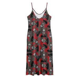 Horror Frankenstein Pattern Print Jersey Midi Cami Dress