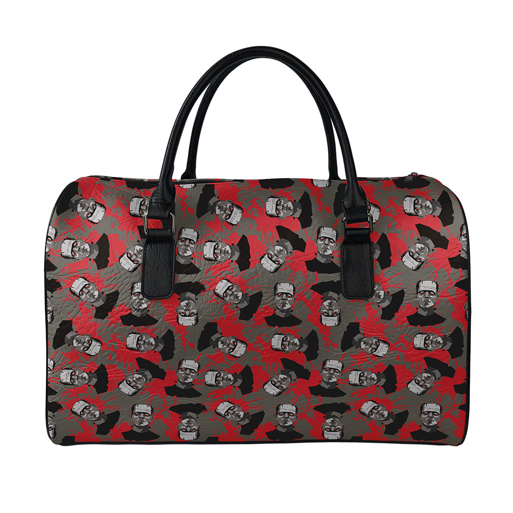 Horror Frankenstein Pattern Print Leather Duffle Bag