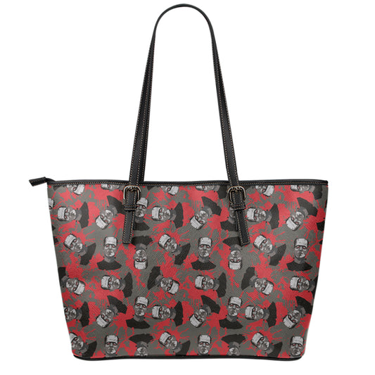 Horror Frankenstein Pattern Print Leather Tote Bag