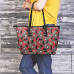 Horror Frankenstein Pattern Print Leather Tote Bag