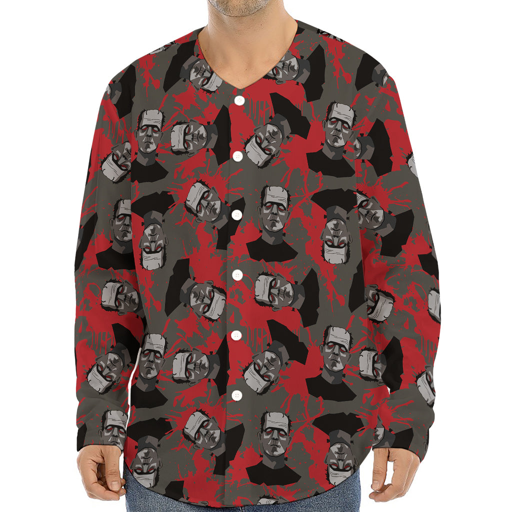 Horror Frankenstein Pattern Print Long Sleeve Baseball Jersey