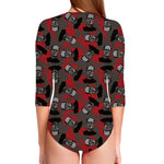 Horror Frankenstein Pattern Print Long Sleeve Swimsuit