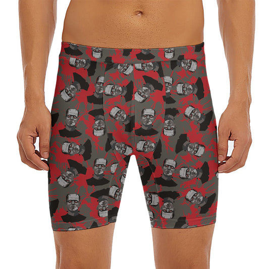 Horror Frankenstein Pattern Print Men's Long Boxer Briefs