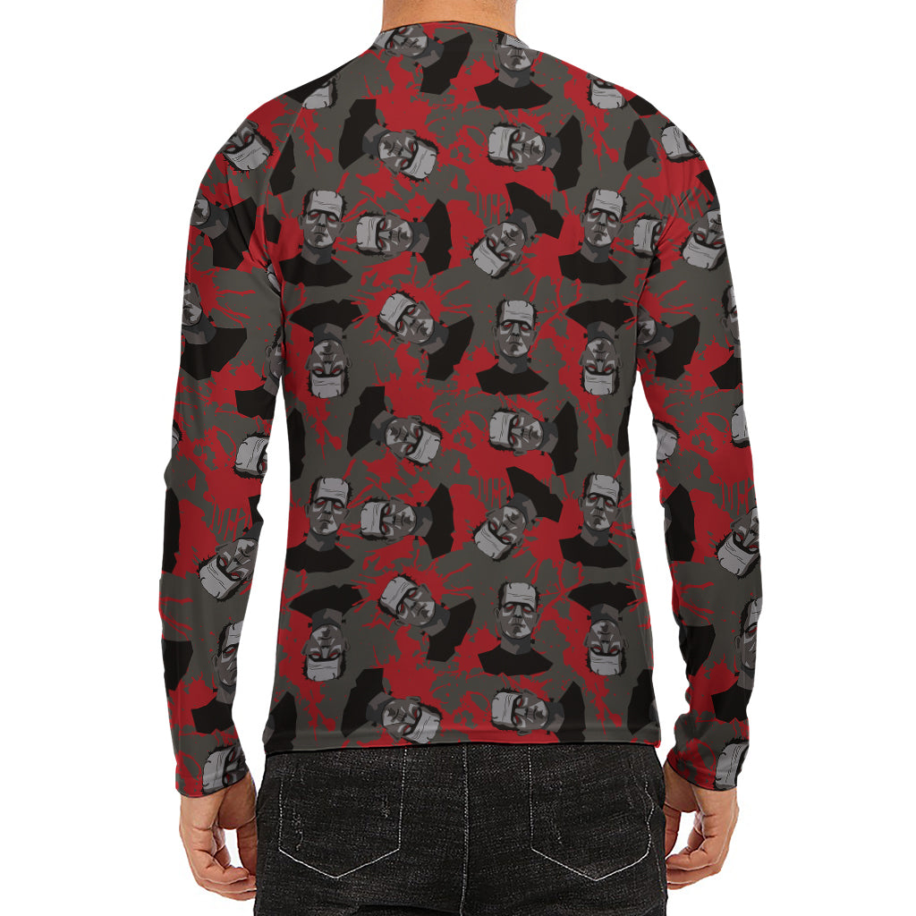 Horror Frankenstein Pattern Print Men's Long Sleeve Rash Guard
