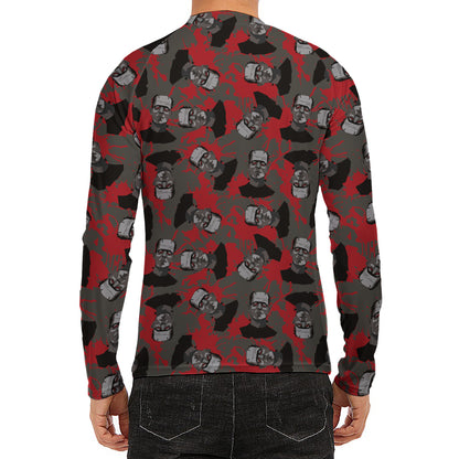 Horror Frankenstein Pattern Print Men's Long Sleeve Rash Guard