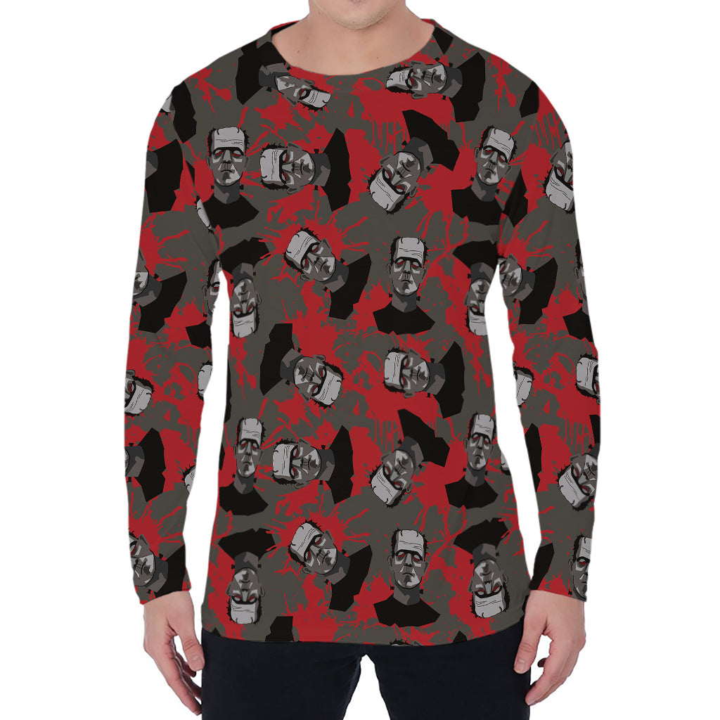 Horror Frankenstein Pattern Print Men's Long Sleeve T-Shirt