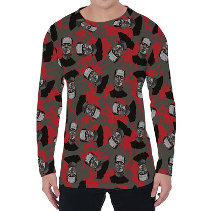 Horror Frankenstein Pattern Print Men's Long Sleeve T-Shirt