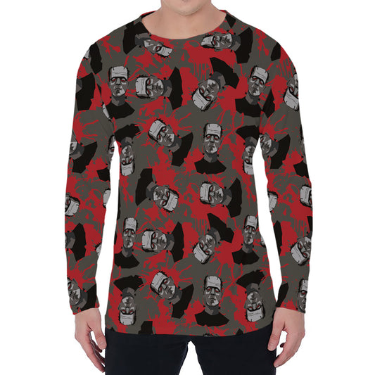 Horror Frankenstein Pattern Print Men's Long Sleeve T-Shirt