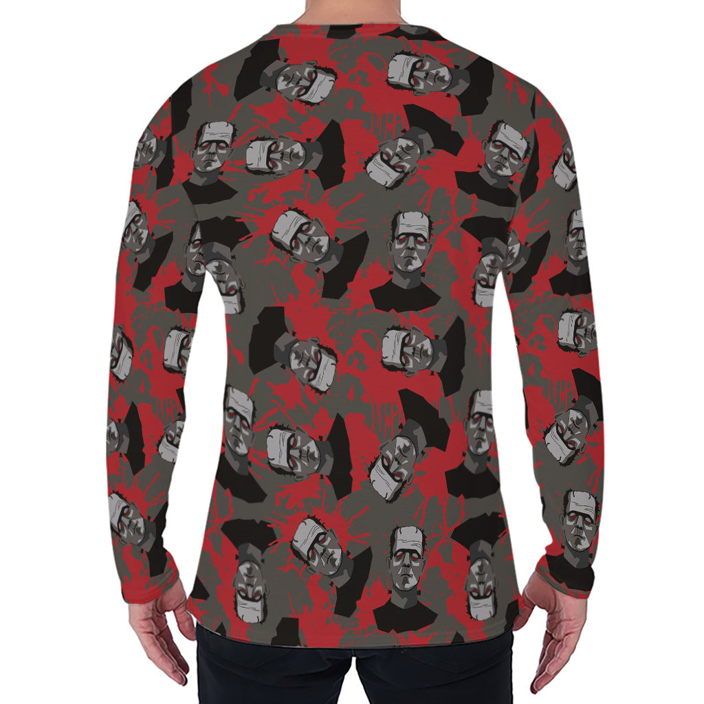 Horror Frankenstein Pattern Print Men's Long Sleeve T-Shirt