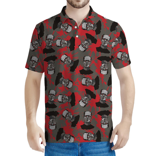 Horror Frankenstein Pattern Print Men's Polo Shirt