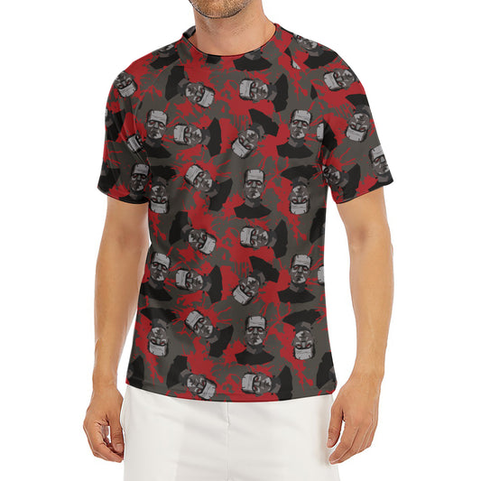 Horror Frankenstein Pattern Print Men's Short Sleeve Rash Guard