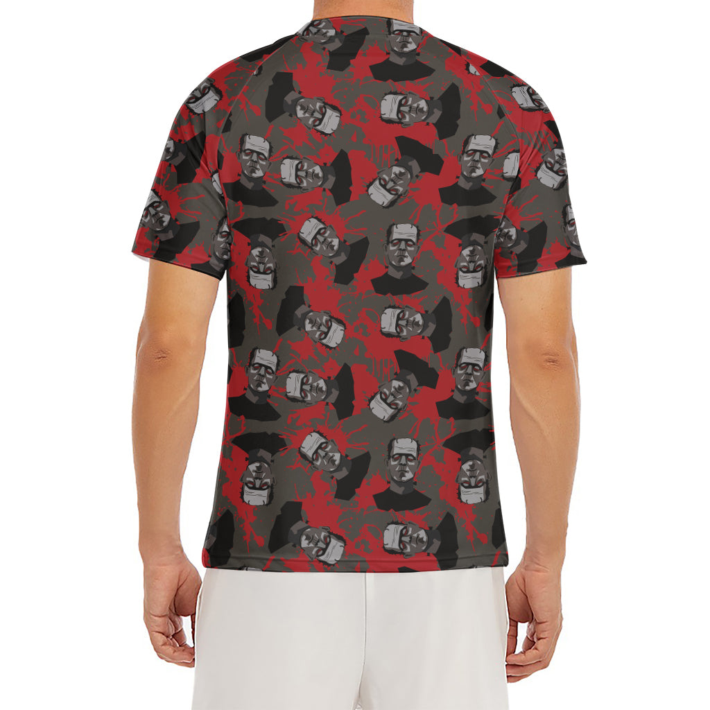 Horror Frankenstein Pattern Print Men's Short Sleeve Rash Guard