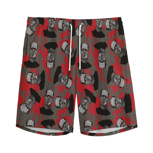 Horror Frankenstein Pattern Print Men's Sports Shorts