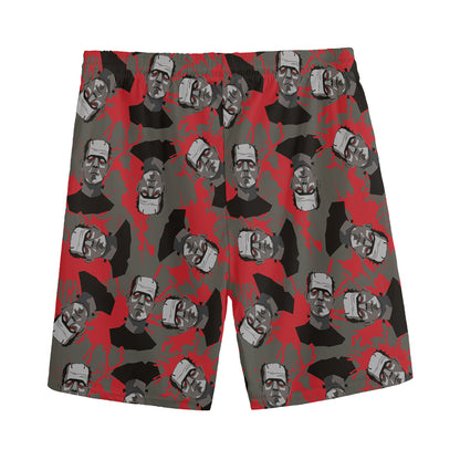 Horror Frankenstein Pattern Print Men's Sports Shorts