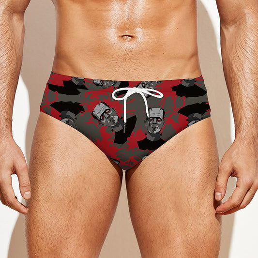 Horror Frankenstein Pattern Print Men's Swim Briefs