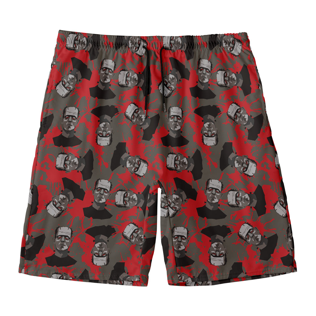 Horror Frankenstein Pattern Print Men's Swim Trunks
