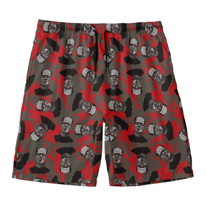 Horror Frankenstein Pattern Print Men's Swim Trunks