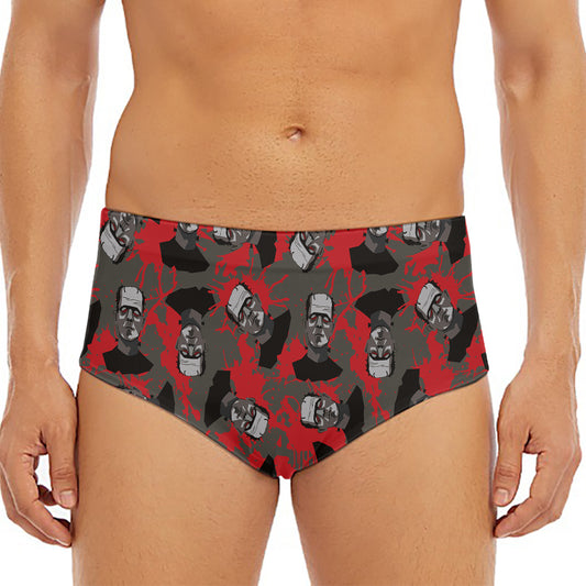 Horror Frankenstein Pattern Print Men's Triangle Swim Briefs