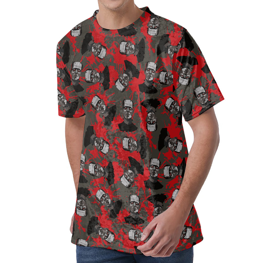 Horror Frankenstein Pattern Print Men's Velvet T-Shirt