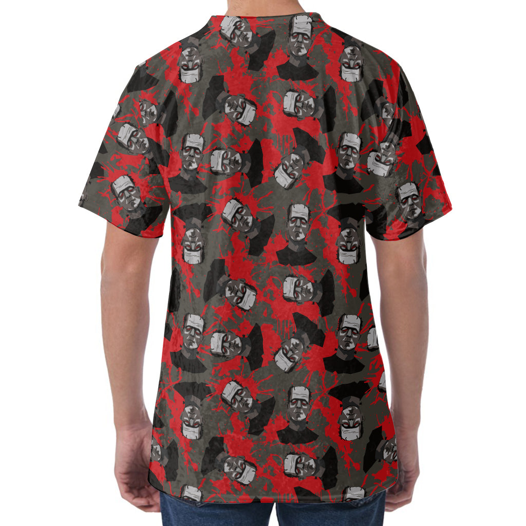 Horror Frankenstein Pattern Print Men's Velvet T-Shirt