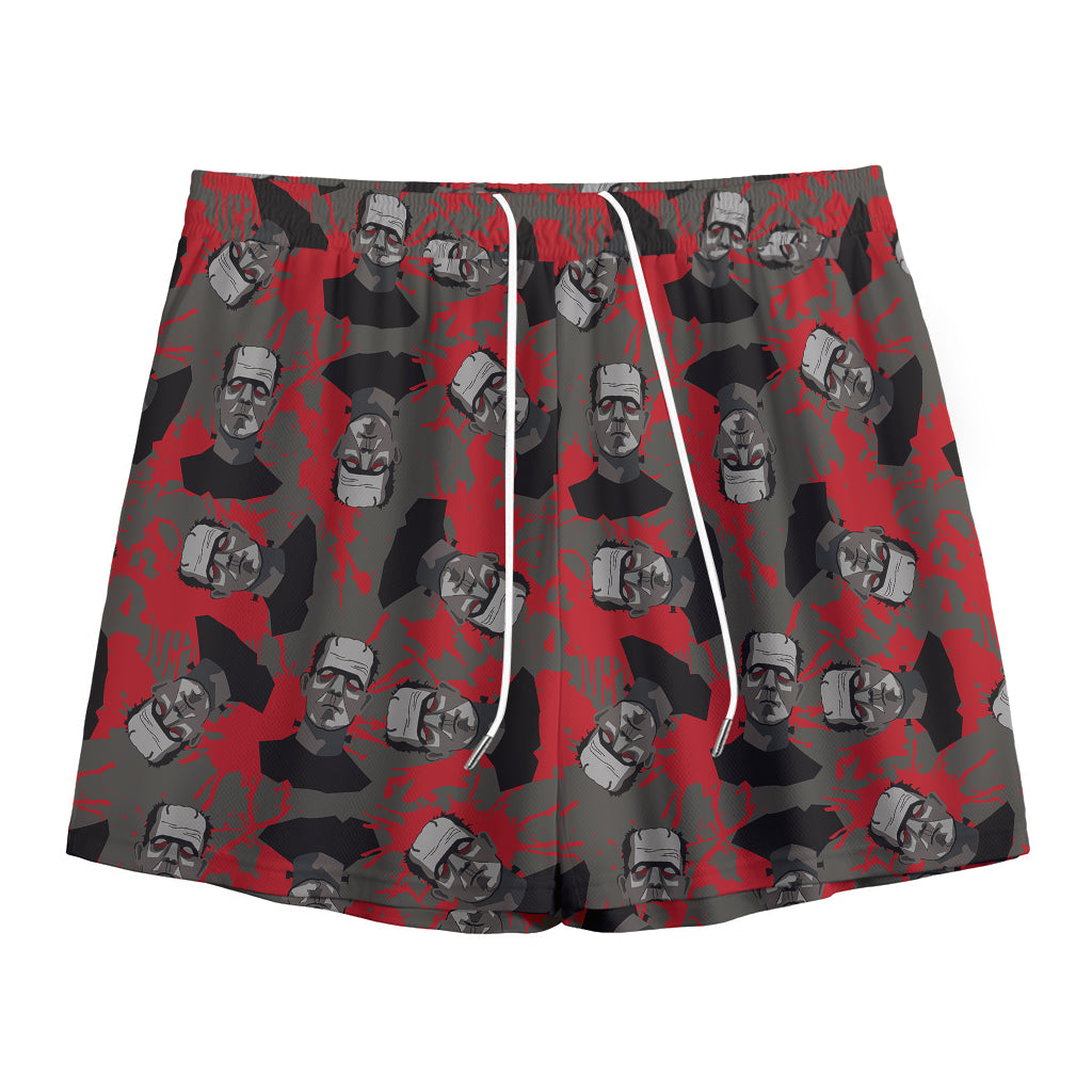 Horror Frankenstein Pattern Print Mesh Shorts
