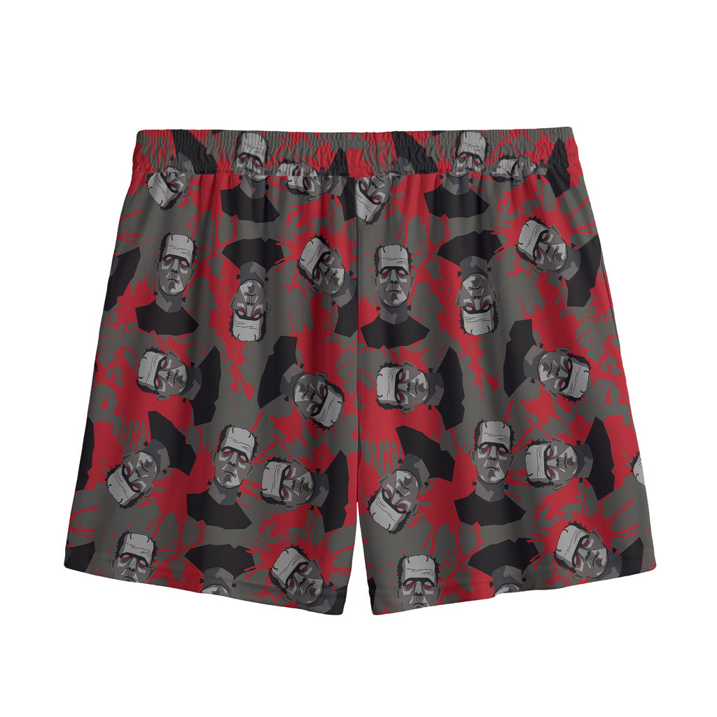 Horror Frankenstein Pattern Print Mesh Shorts