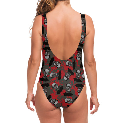 Horror Frankenstein Pattern Print One Piece Swimsuit