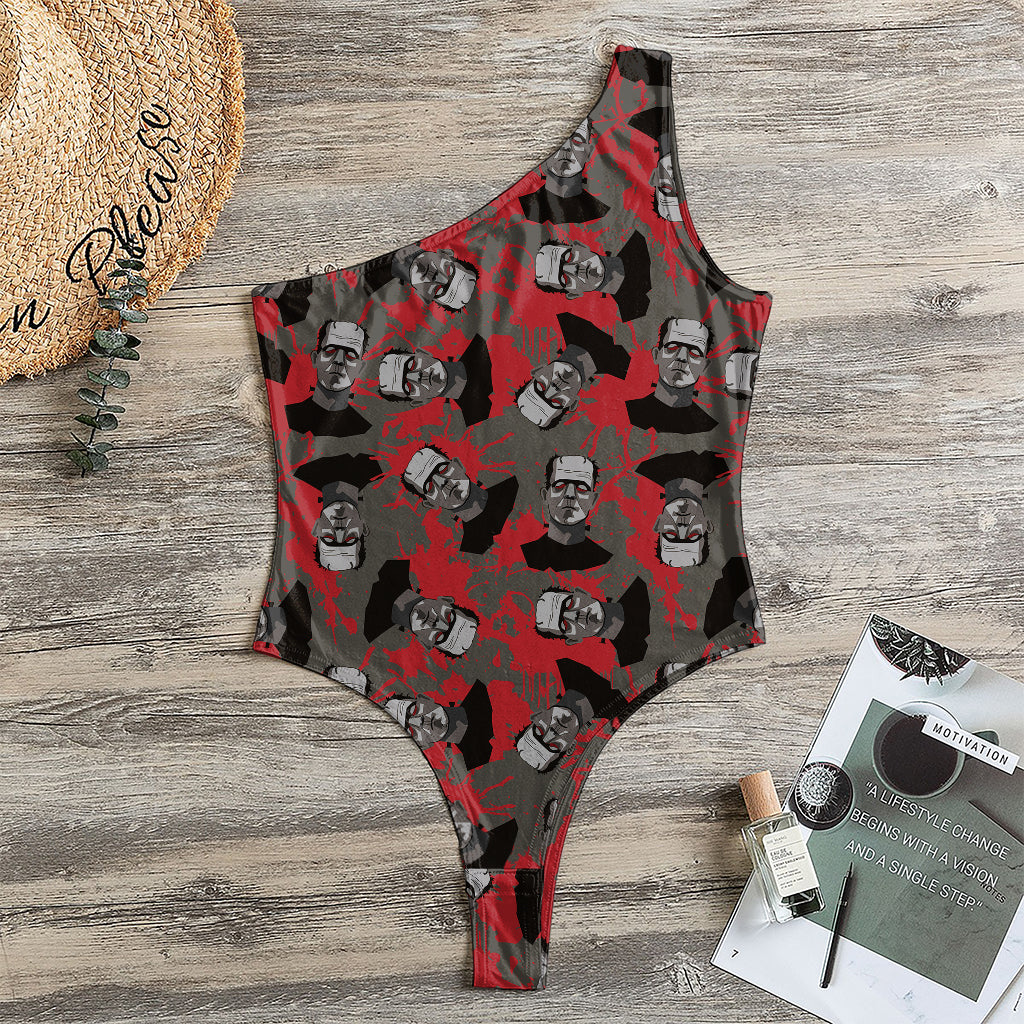 Horror Frankenstein Pattern Print One Shoulder Bodysuit