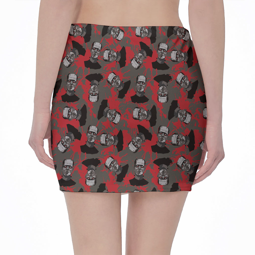 Horror Frankenstein Pattern Print Pencil Mini Skirt