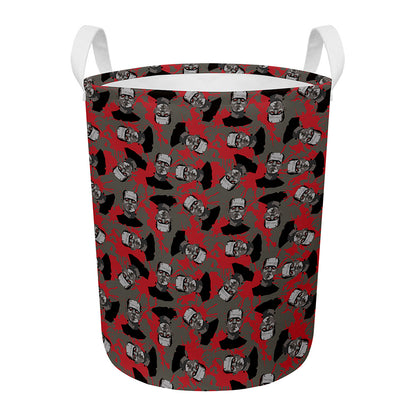 Horror Frankenstein Pattern Print Round Laundry Basket