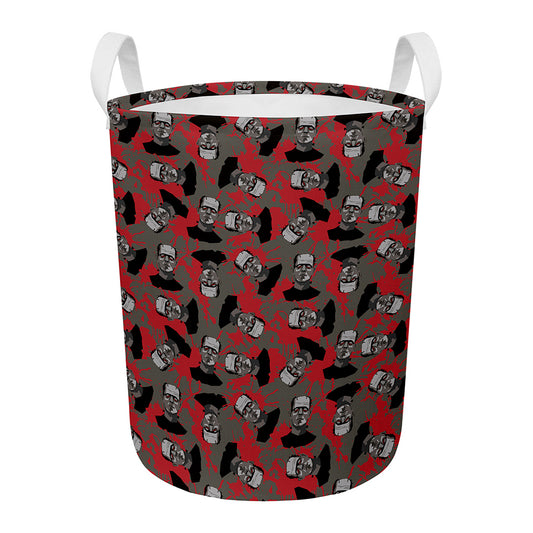 Horror Frankenstein Pattern Print Round Laundry Basket