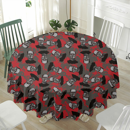 Horror Frankenstein Pattern Print Waterproof Round Tablecloth
