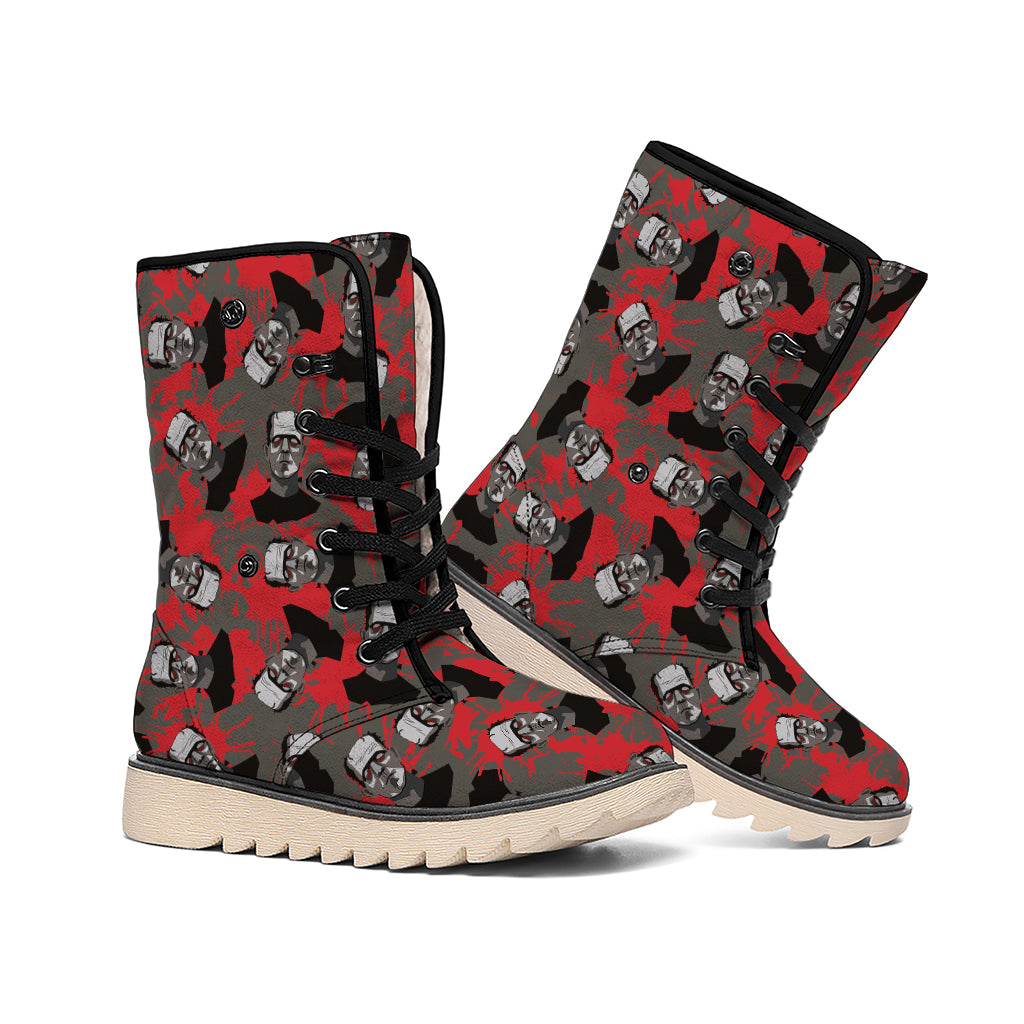 Horror Frankenstein Pattern Print Winter Boots