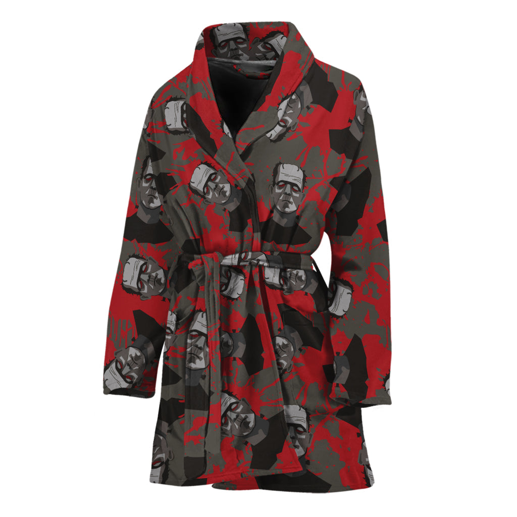 Horror Frankenstein Pattern Print Women's Bathrobe