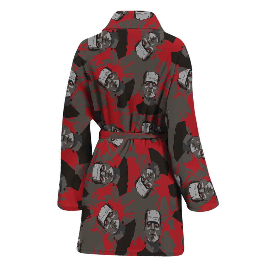 Horror Frankenstein Pattern Print Women's Bathrobe