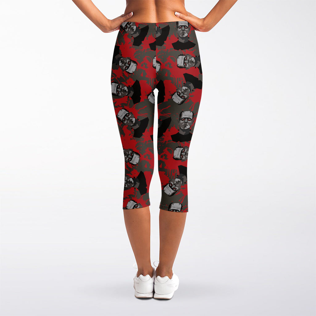 Horror Frankenstein Pattern Print Women's Capri Leggings