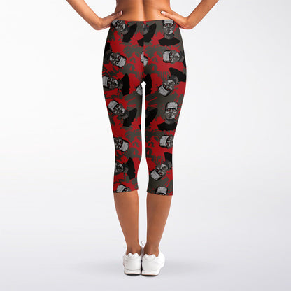 Horror Frankenstein Pattern Print Women's Capri Leggings