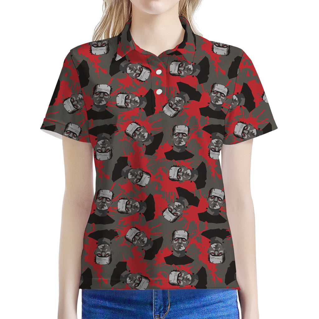 Horror Frankenstein Pattern Print Women's Polo Shirt