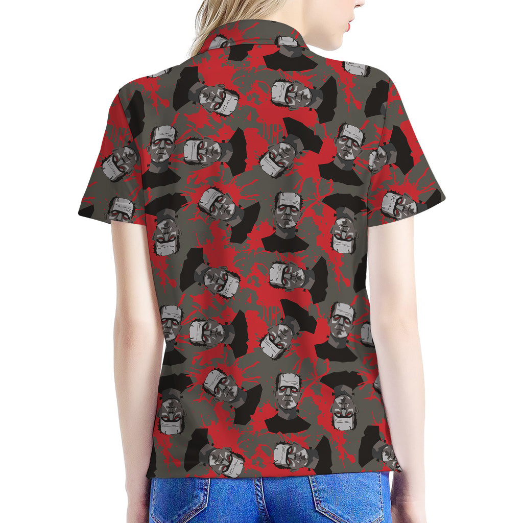 Horror Frankenstein Pattern Print Women's Polo Shirt
