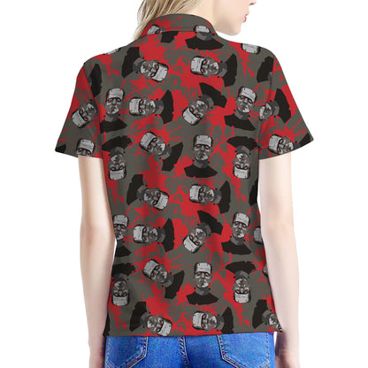 Horror Frankenstein Pattern Print Women's Polo Shirt