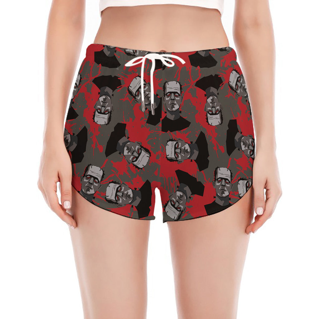 Horror Frankenstein Pattern Print Women's Split Running Shorts
