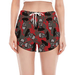 Horror Frankenstein Pattern Print Women's Split Running Shorts