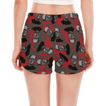 Horror Frankenstein Pattern Print Women's Split Running Shorts
