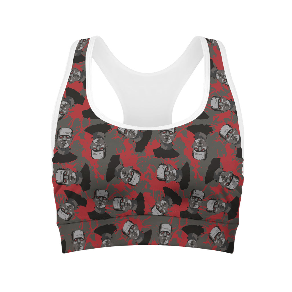 Horror Frankenstein Pattern Print Women's Sports Bra