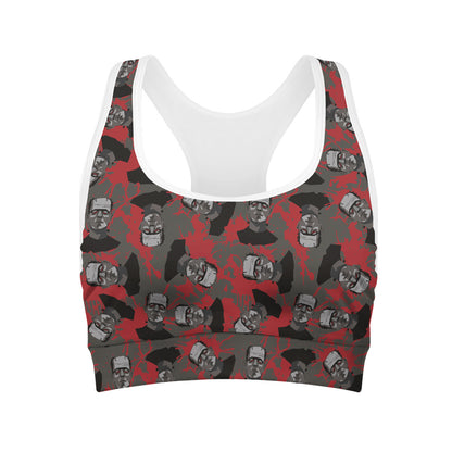 Horror Frankenstein Pattern Print Women's Sports Bra