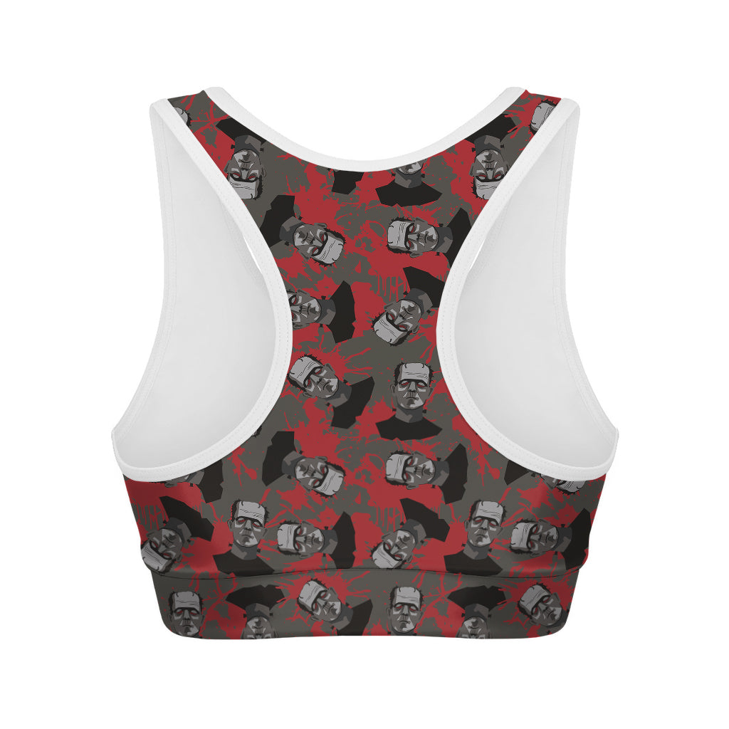 Horror Frankenstein Pattern Print Women's Sports Bra