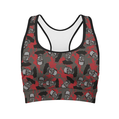 Horror Frankenstein Pattern Print Women's Sports Bra