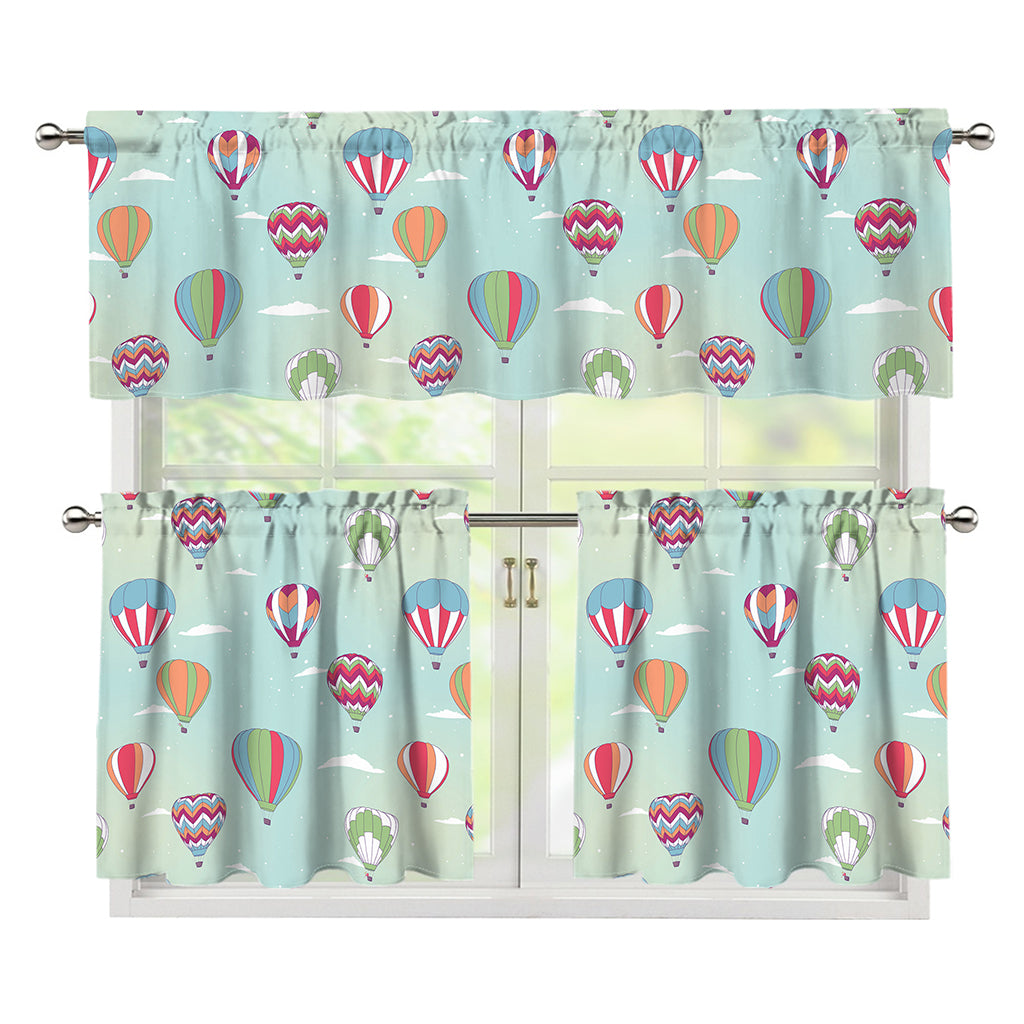 Hot Air Balloon Pattern Print 3 Piece Kitchen Curtains